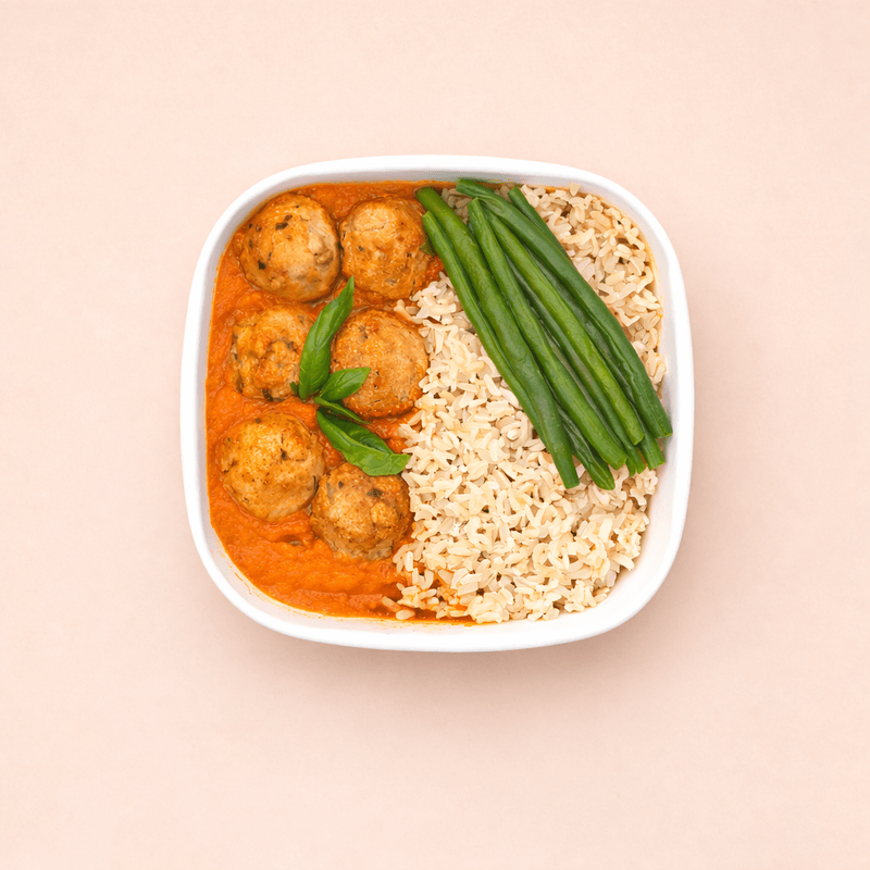 Chicken Meatballs in Rustic Tomato Sauce with Rice